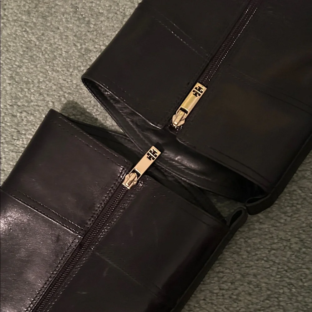 Tory Burch Daniella Leather High Black Riding Boots. 3.75” Heel. Size 10.5